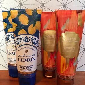 Bath& Body Works Amalfi Lemon & Calypso Clementine Body Cream 4 8 oz tubes
